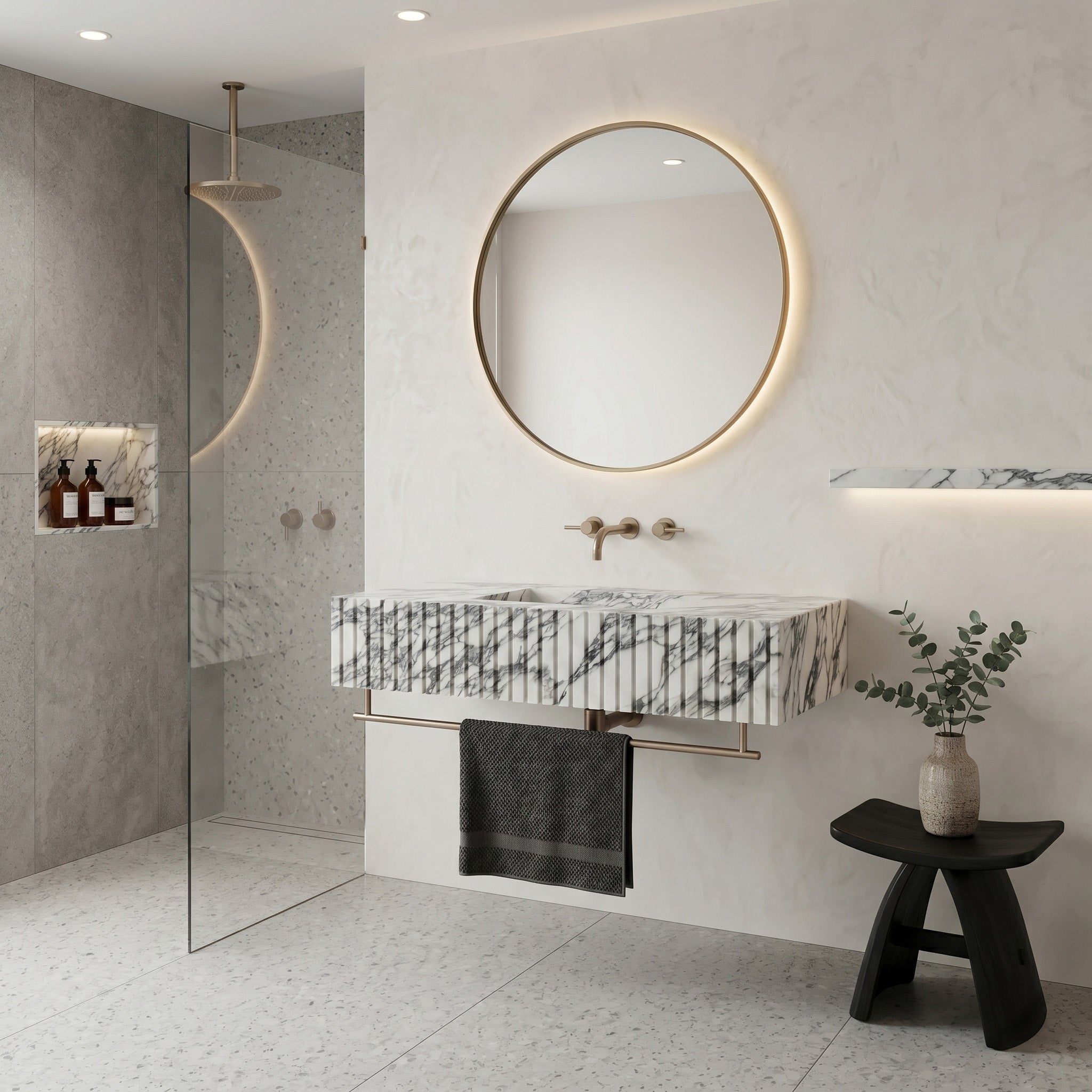 Arabescato Marble Single Sink - Fluted