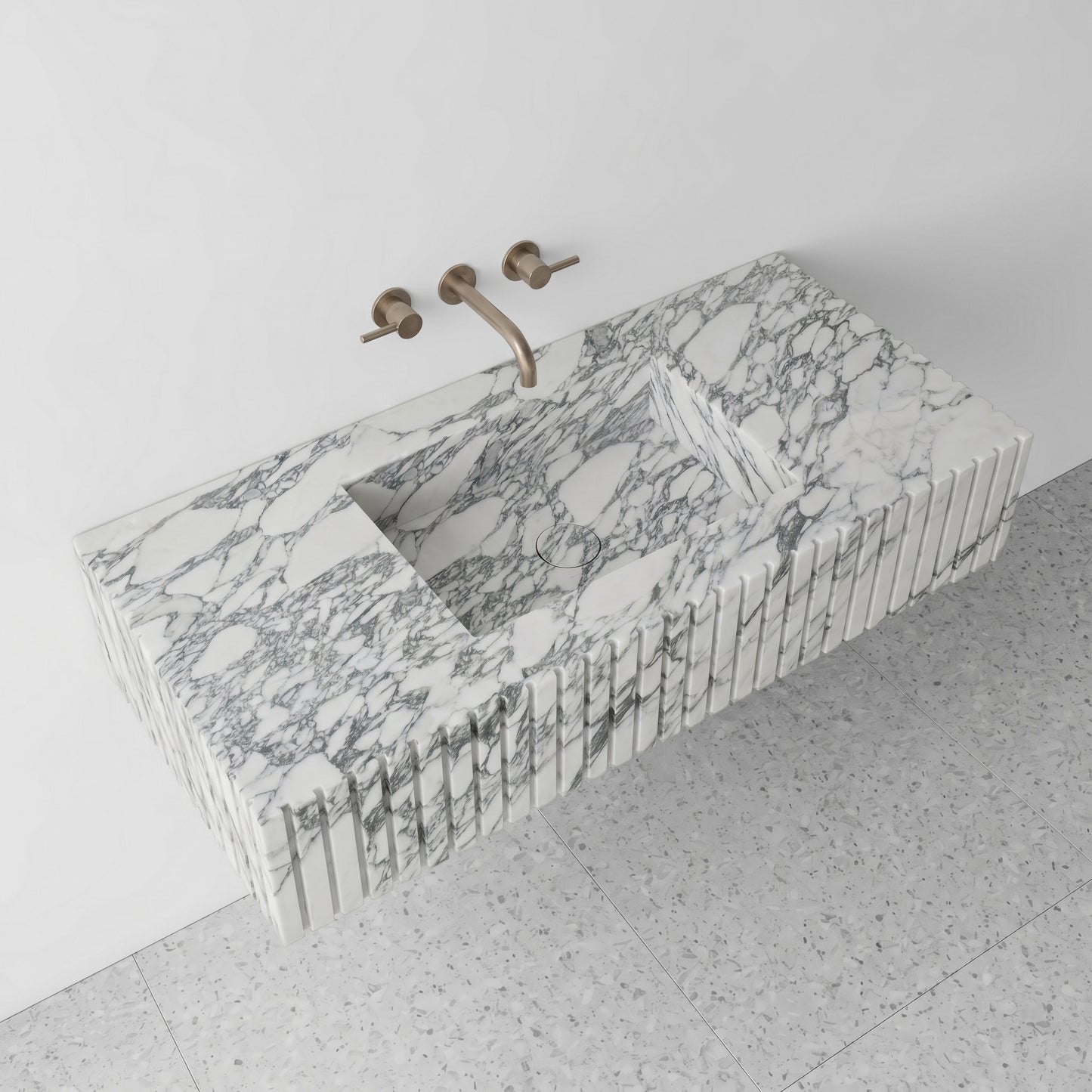 Arabescato Marble Single Sink - Fluted
