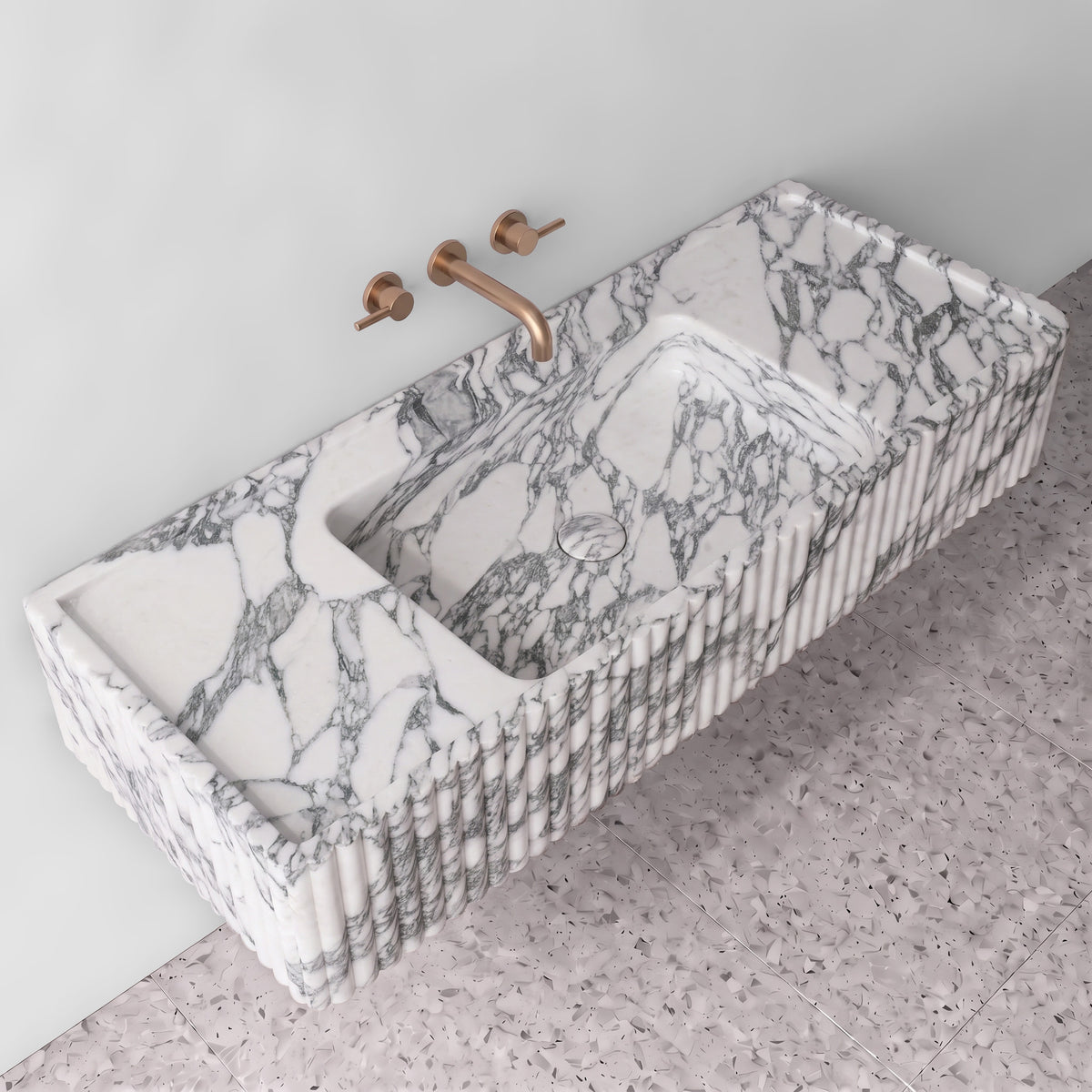 Arabescato Marble Monolith Sink - Fluted
