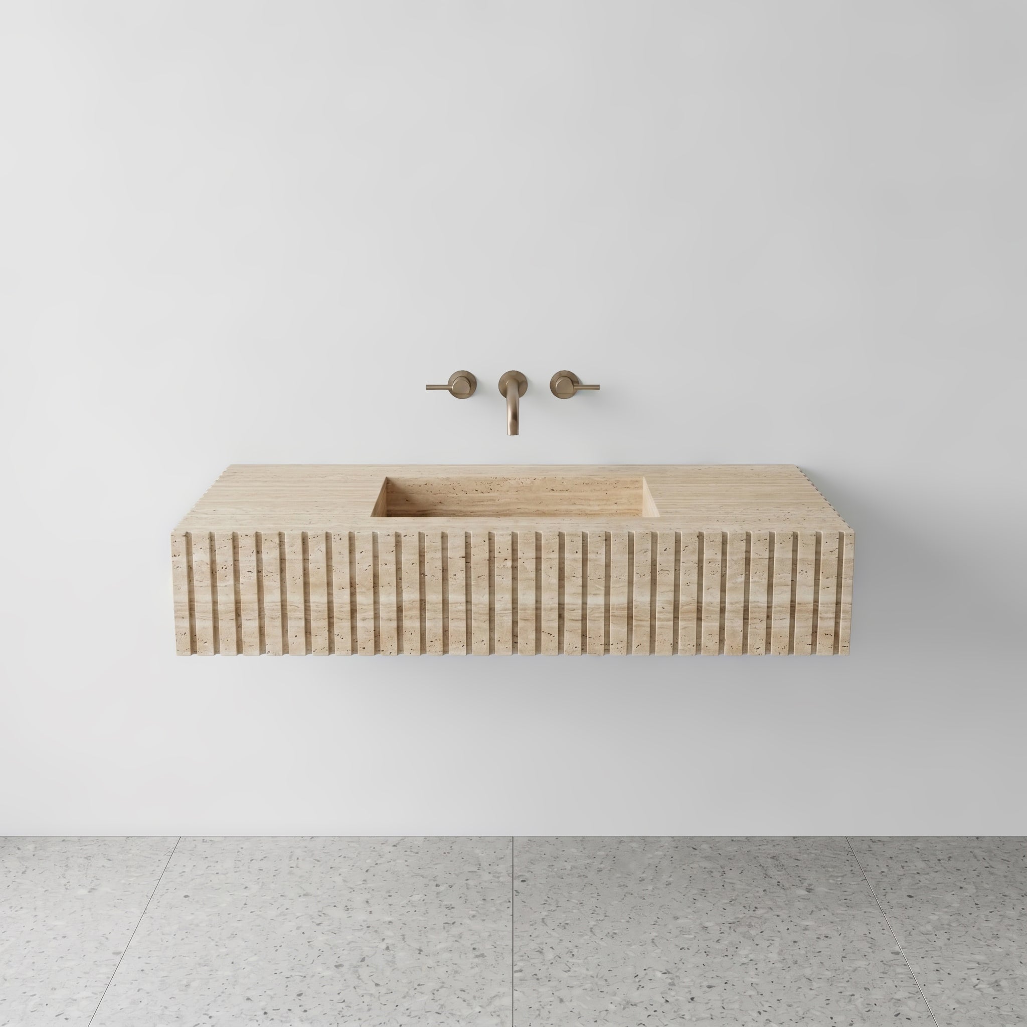 Beige Travertine Single Sink - Fluted