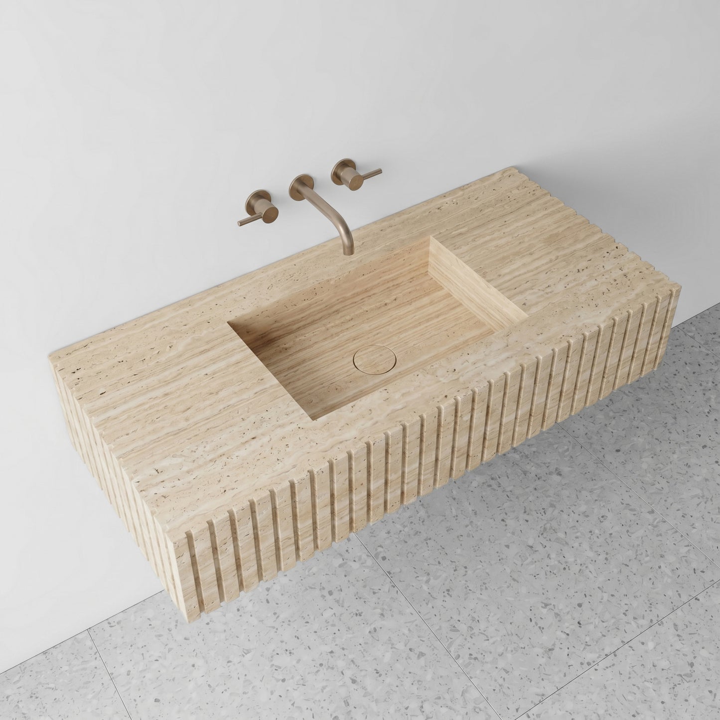 Beige Travertine Single Sink - Fluted