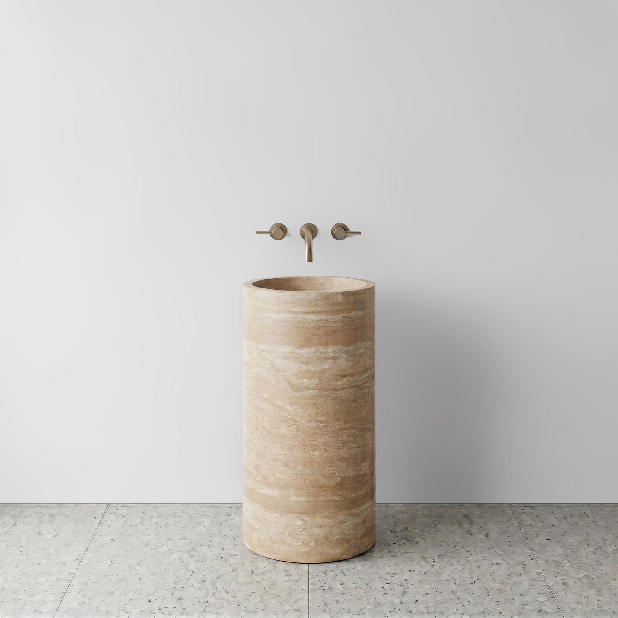 Beige Travertine Pedestal Sink - Cylinder