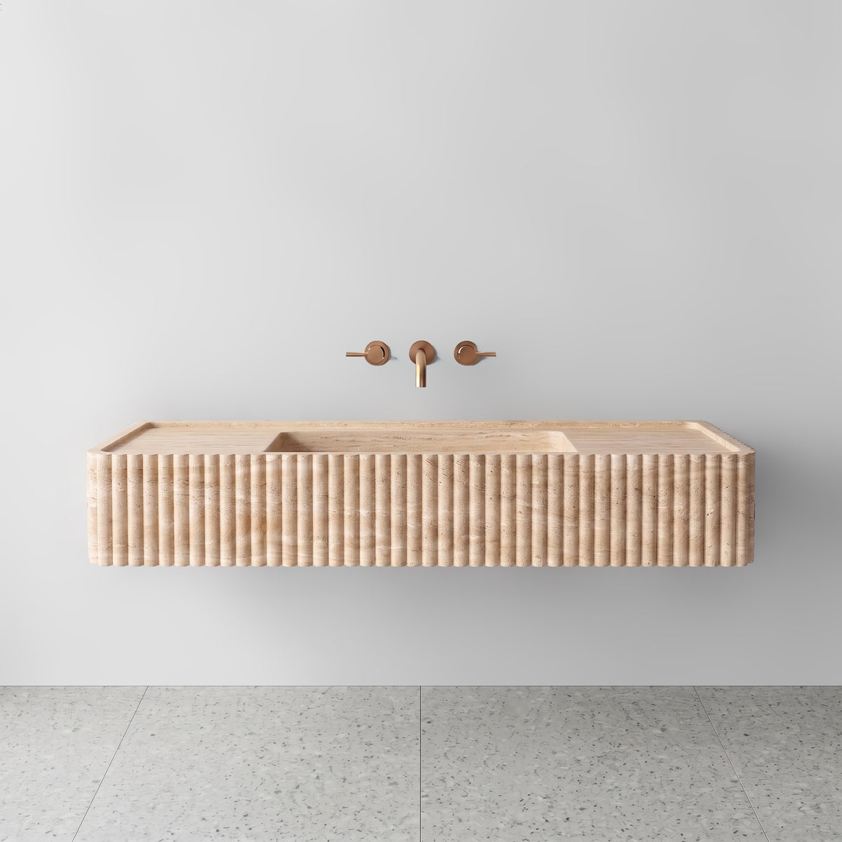 Beige Travertine Monolith Sink - Fluted