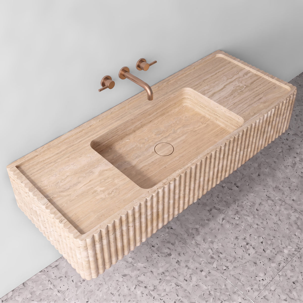 Beige Travertine Monolith Sink - Fluted