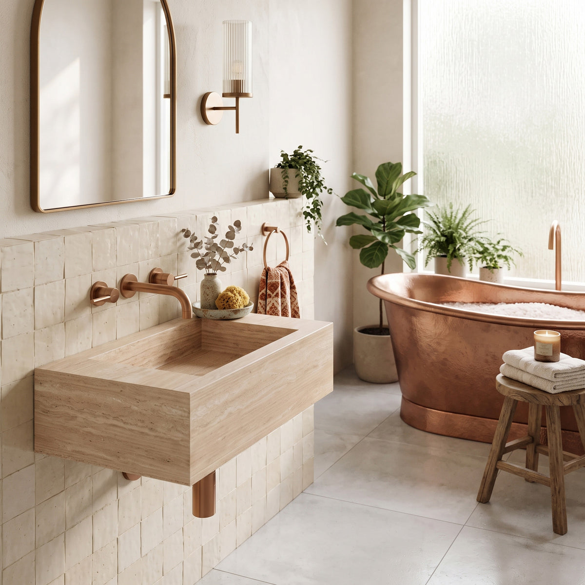 Beige Travertine Powder Room Basin - Mini