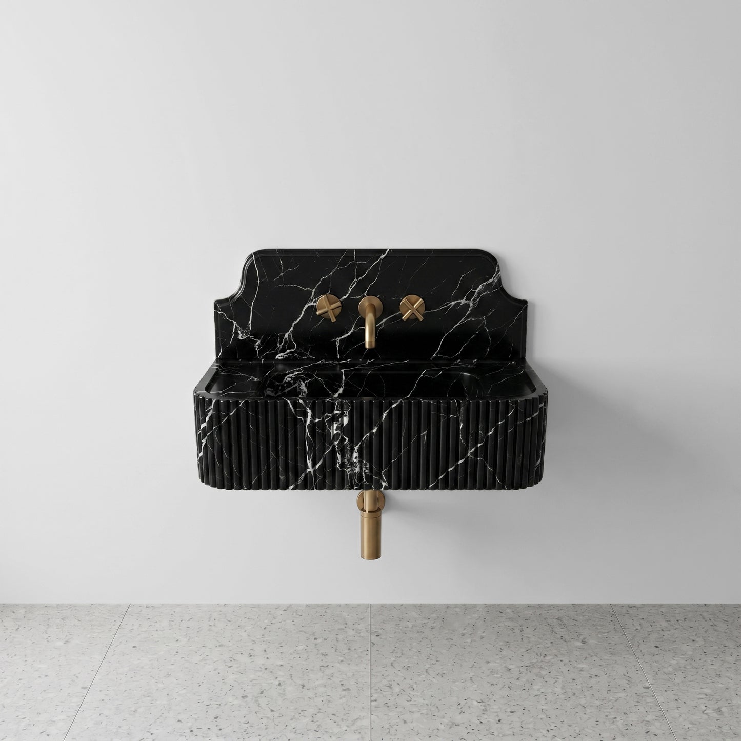 Black Marquina Backsplash Sink - Fluted