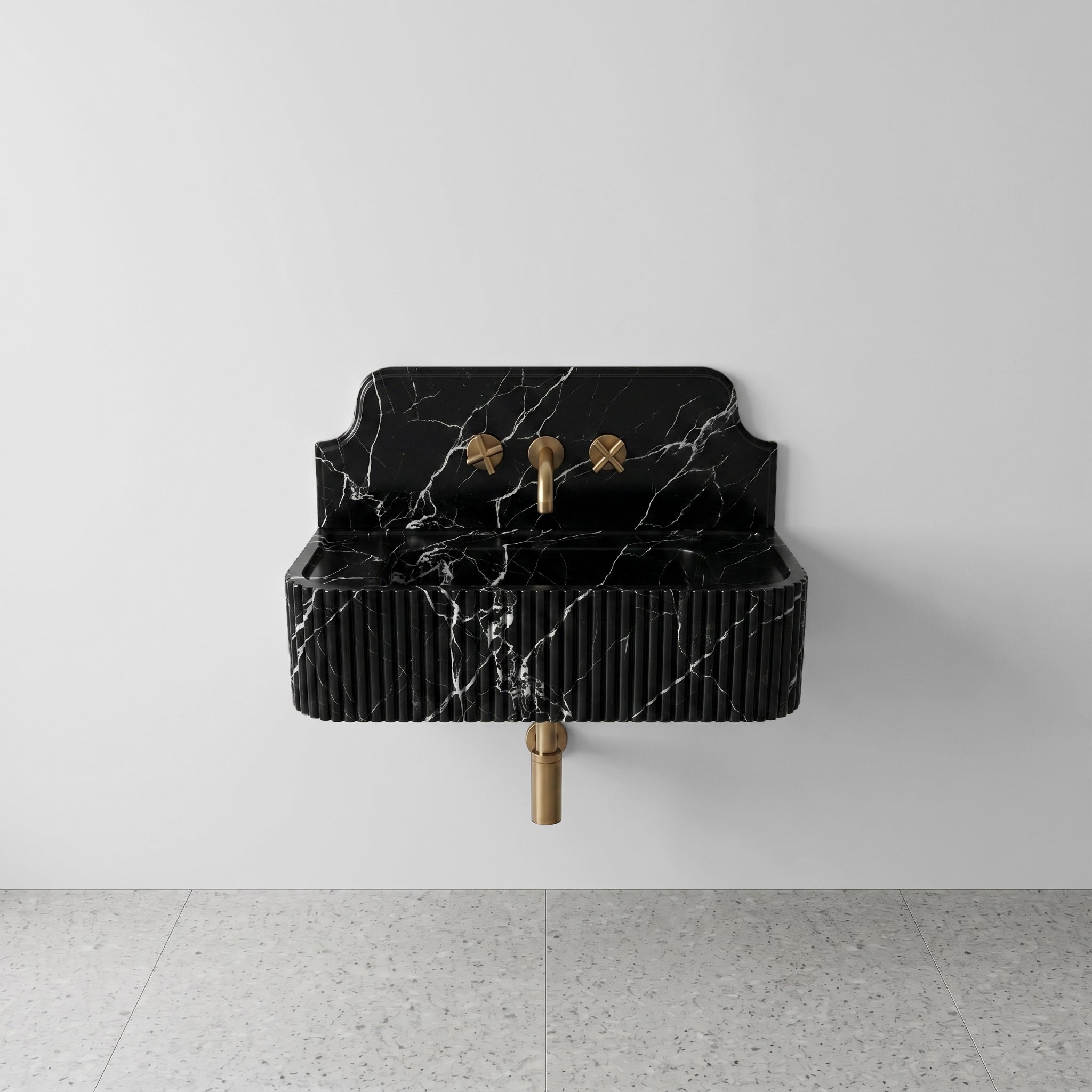 Black Marquina Backsplash Sink - Fluted