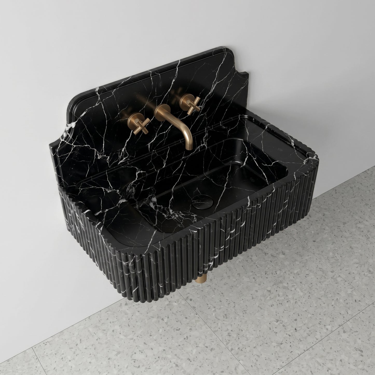 Black Marquina Backsplash Sink - Fluted