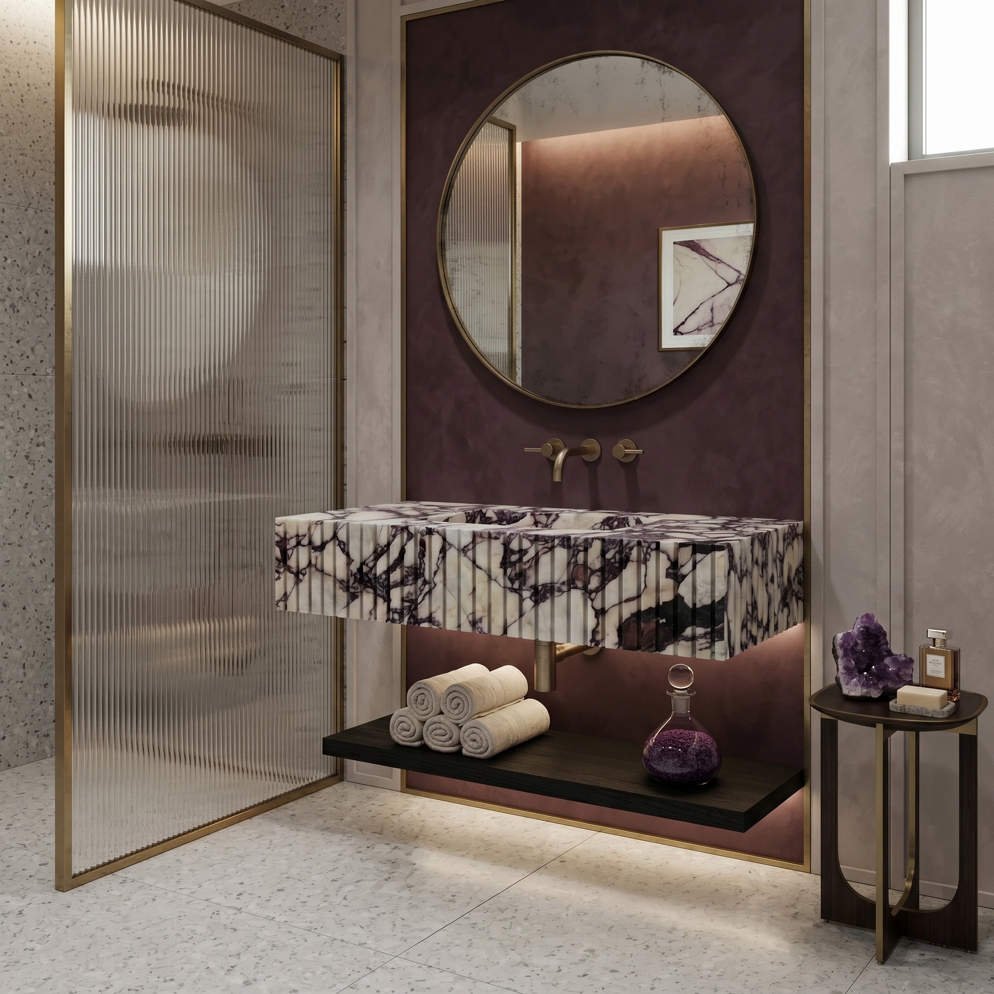 Calacatta Viola Marble Single Sink - Fluted