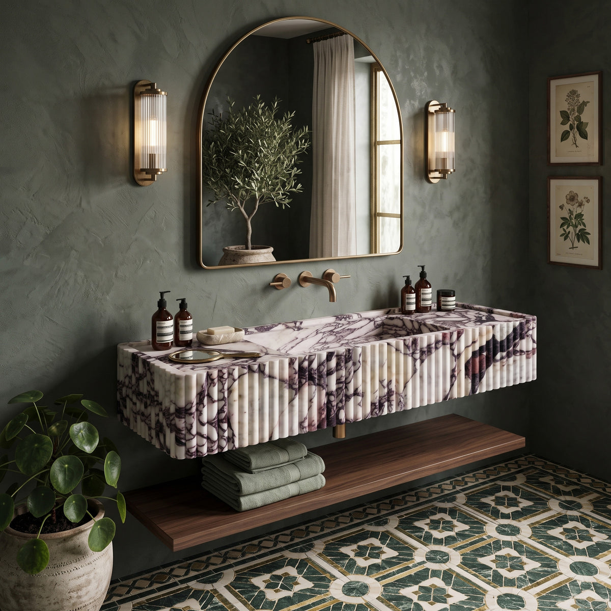 Calacatta Viola Marble Monolith Sink - Fluted