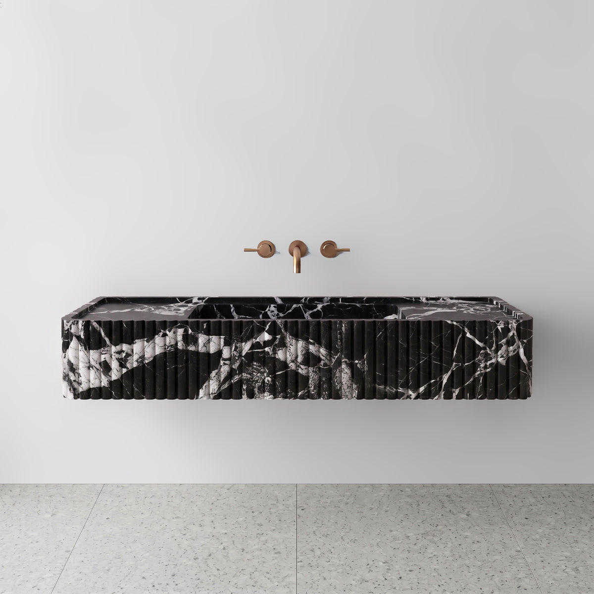 Grand Antique Marble Monolith Sink - Fluted