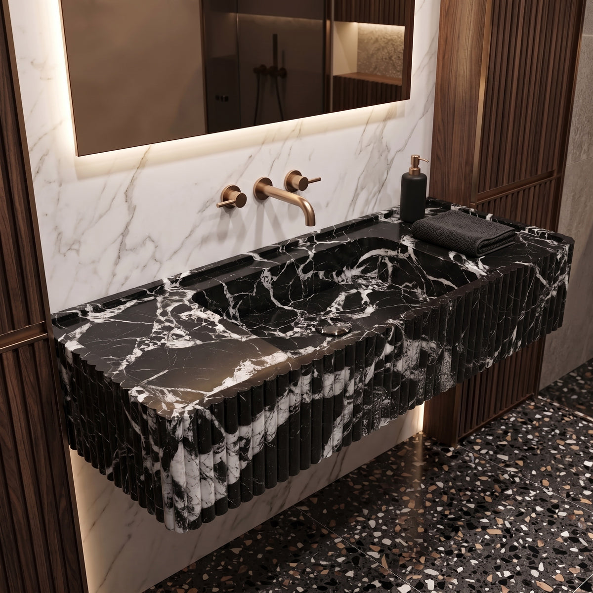 Grand Antique Marble Monolith Sink - Fluted