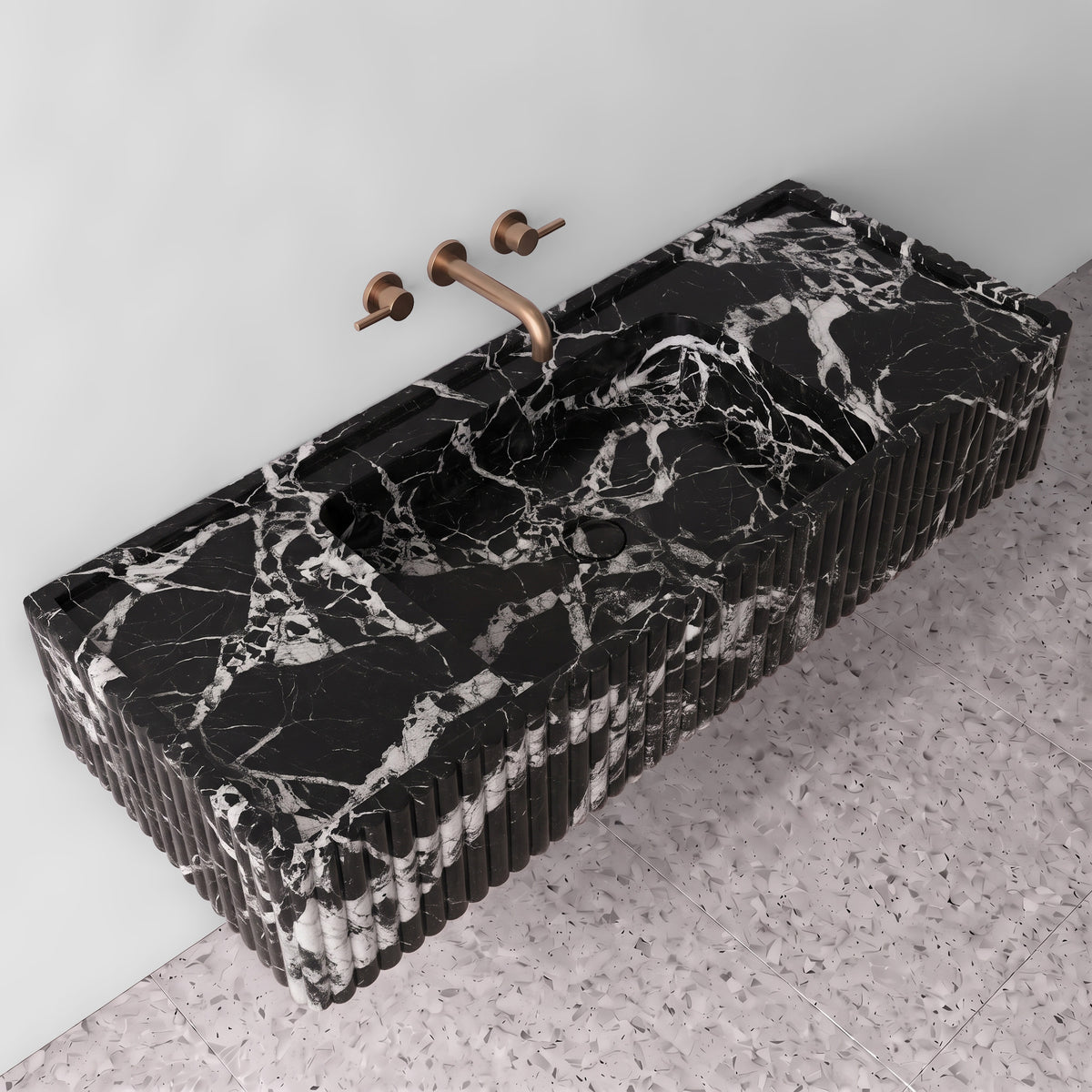 Grand Antique Marble Monolith Sink - Fluted