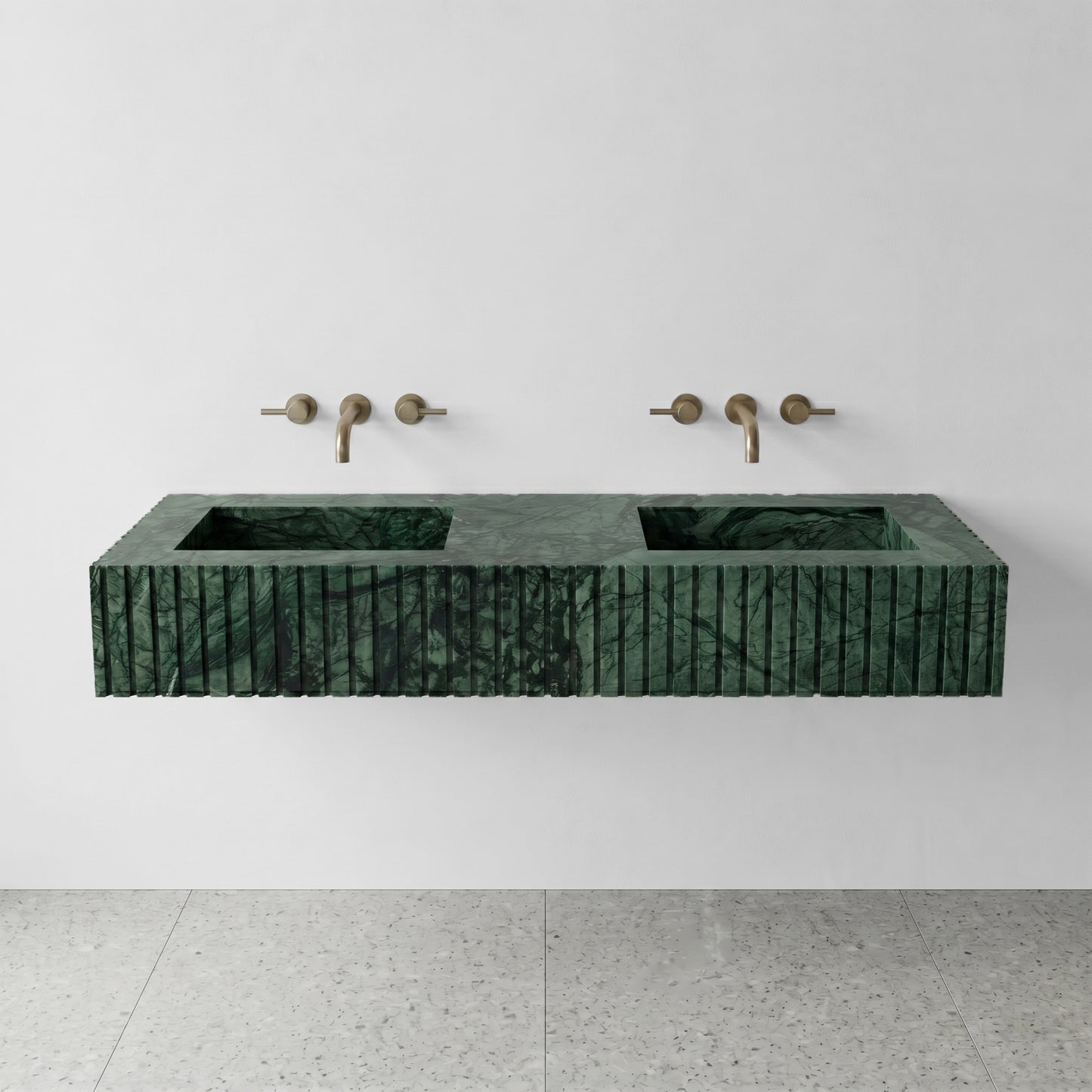 Green Guatemala Marble Double Sink - Fluted
