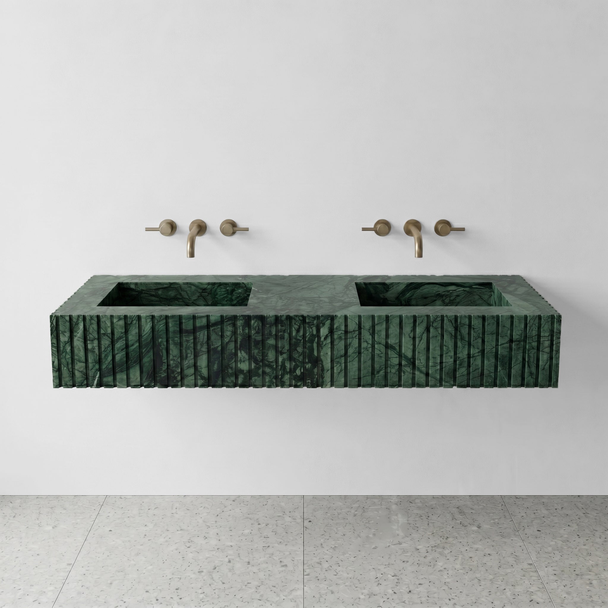 Green Guatemala Marble Double Sink - Fluted