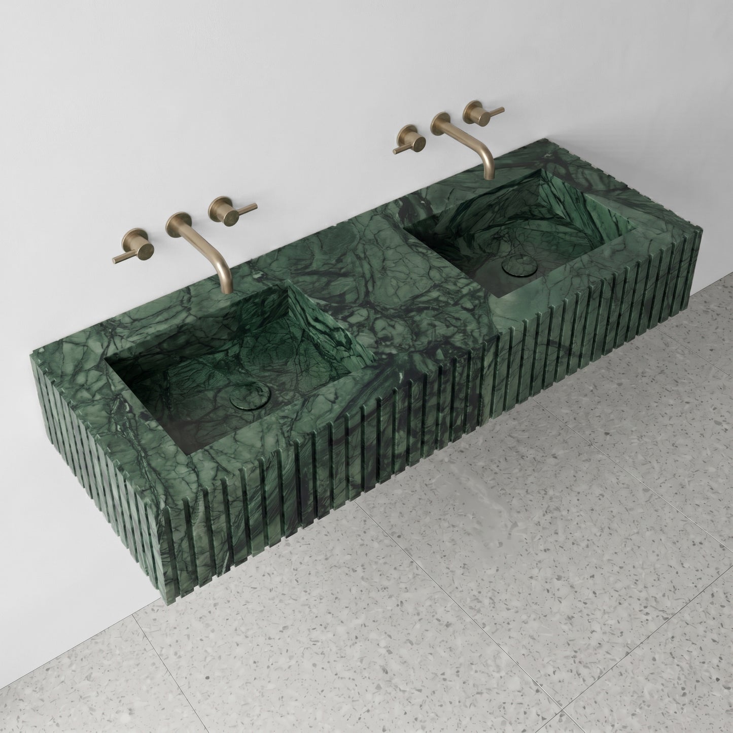 Green Guatemala Marble Double Sink - Fluted