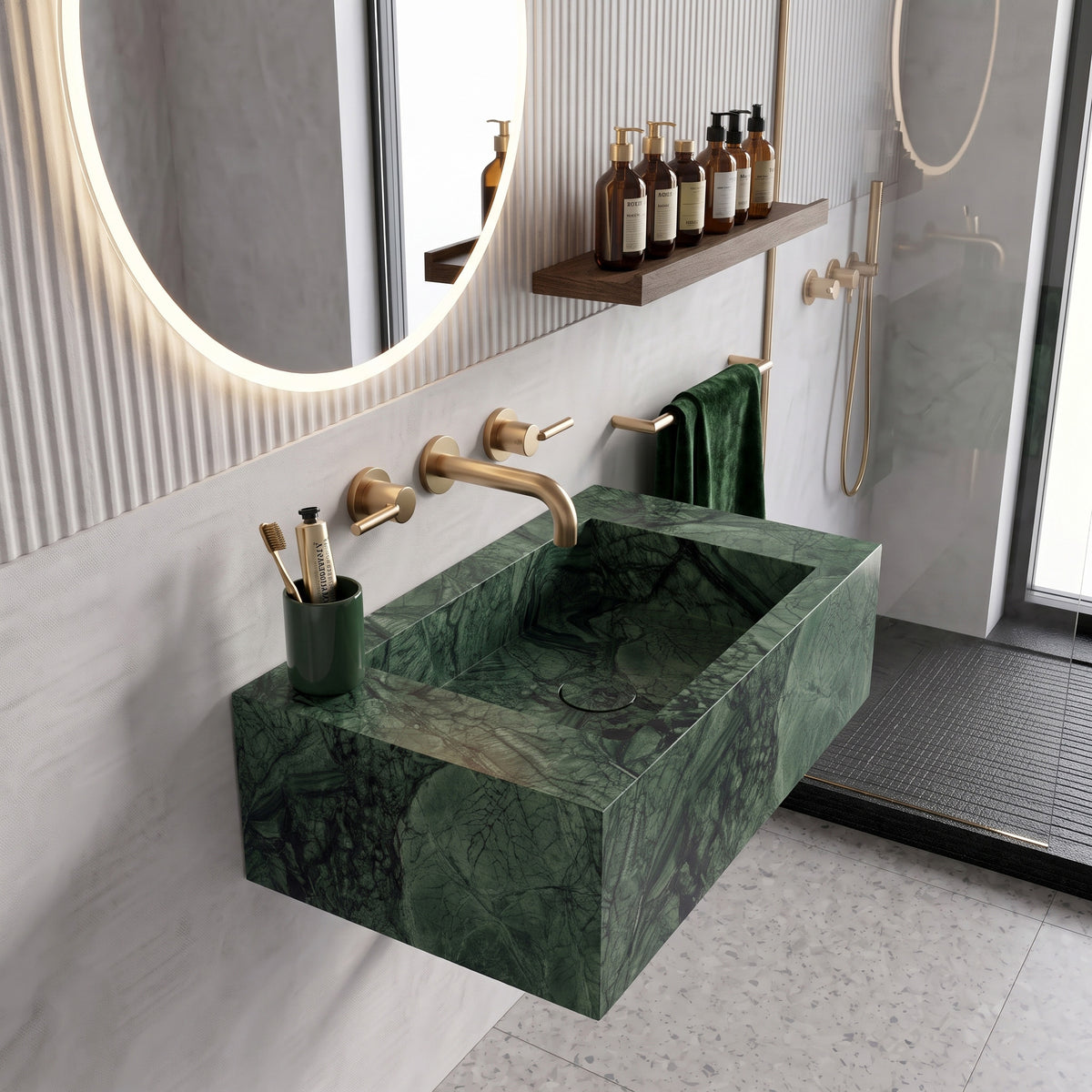 Green Guatemala Marble Powder Room Basin - Mini
