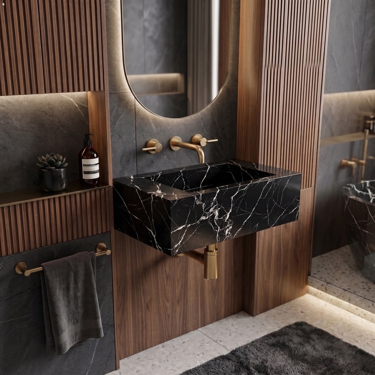 Nero Marquina Marble Powder Room Basin - Mini