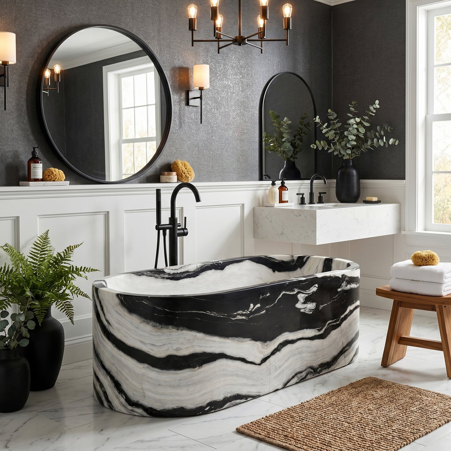 Panda Marble Freestanding Bathtub - Elliptical