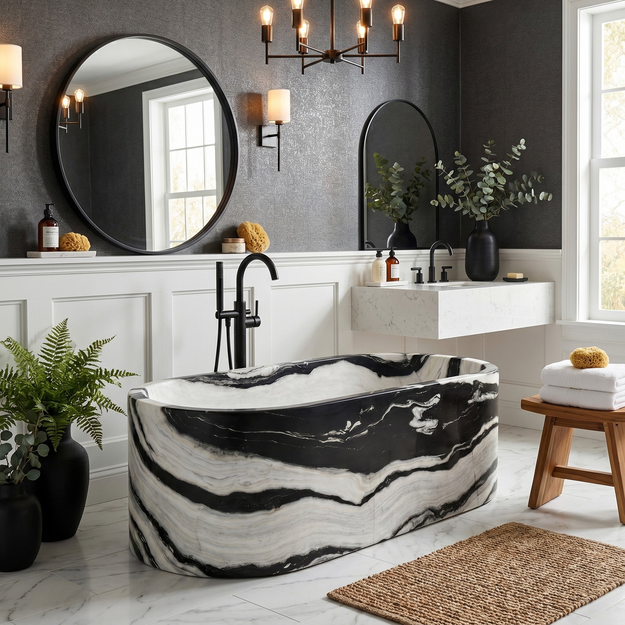 Panda Marble Freestanding Bathtub - Elliptical