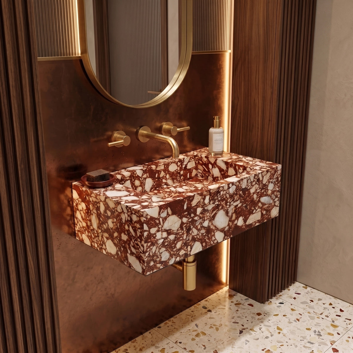 Red Bulgari Marble Powder Room Basin - Mini