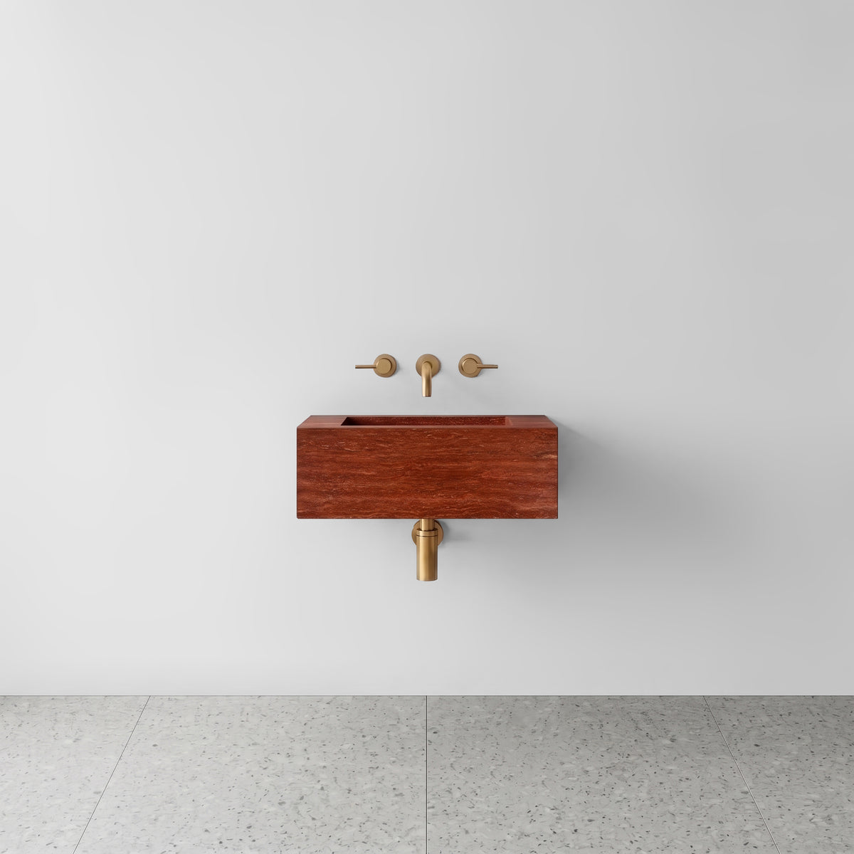 Red Travertine Powder Room Basin - Mini