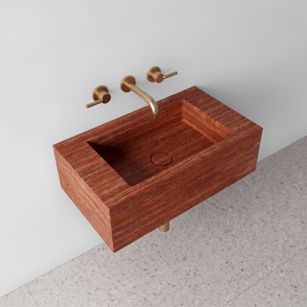 Red Travertine Powder Room Basin - Mini